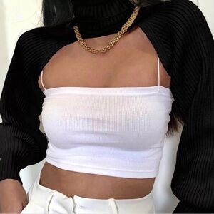 NWT+Black Turtle neck++Sleeves+Sweater+Shrug Sweater+Ribbed+Cotton…